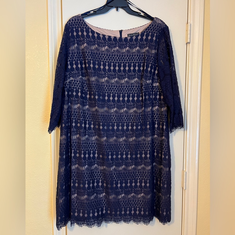 Jessica Howard Plus Size Navy Lace Overlay Dress, 22W